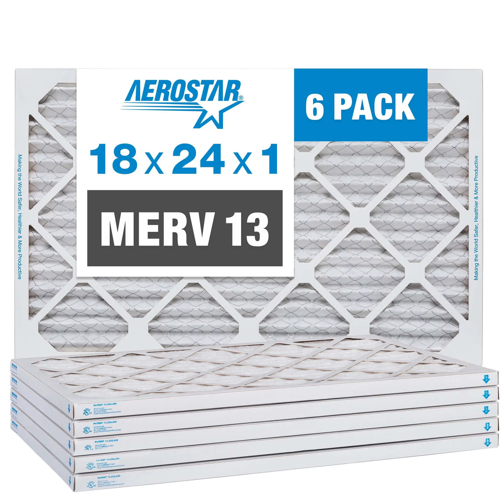 Aerostar 18x24x1  13 Pleated Air Filter,  Furnace Air Filter, 6 Pack