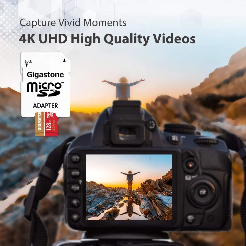 Gigastone 128GB Micro  Card, 4K Video Recording, 4K Camera Pro, suitable with Nintendo Switch, Dash Cam, GoPro Cameras, / up to 100/50 /s, Micro  -   Class 10, 2 Pack (2x128GB)