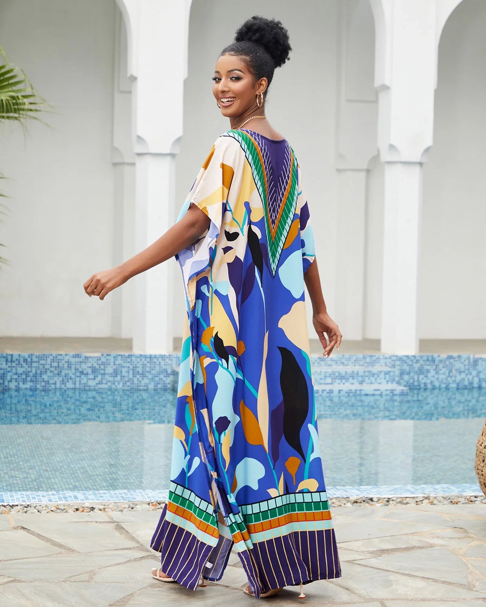 Edolynsa Bohemian Kaftan Dresses Plus Size Swimwear Bikini Cover Up Casual Beachwear Long Tops