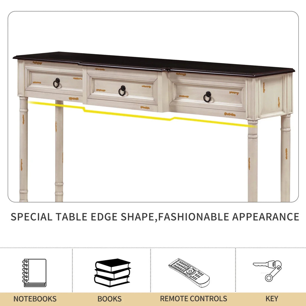 Console Table Sofa Table with Drawers for Entryway with Projecting Drawers and Long Shelf (Antique White     )