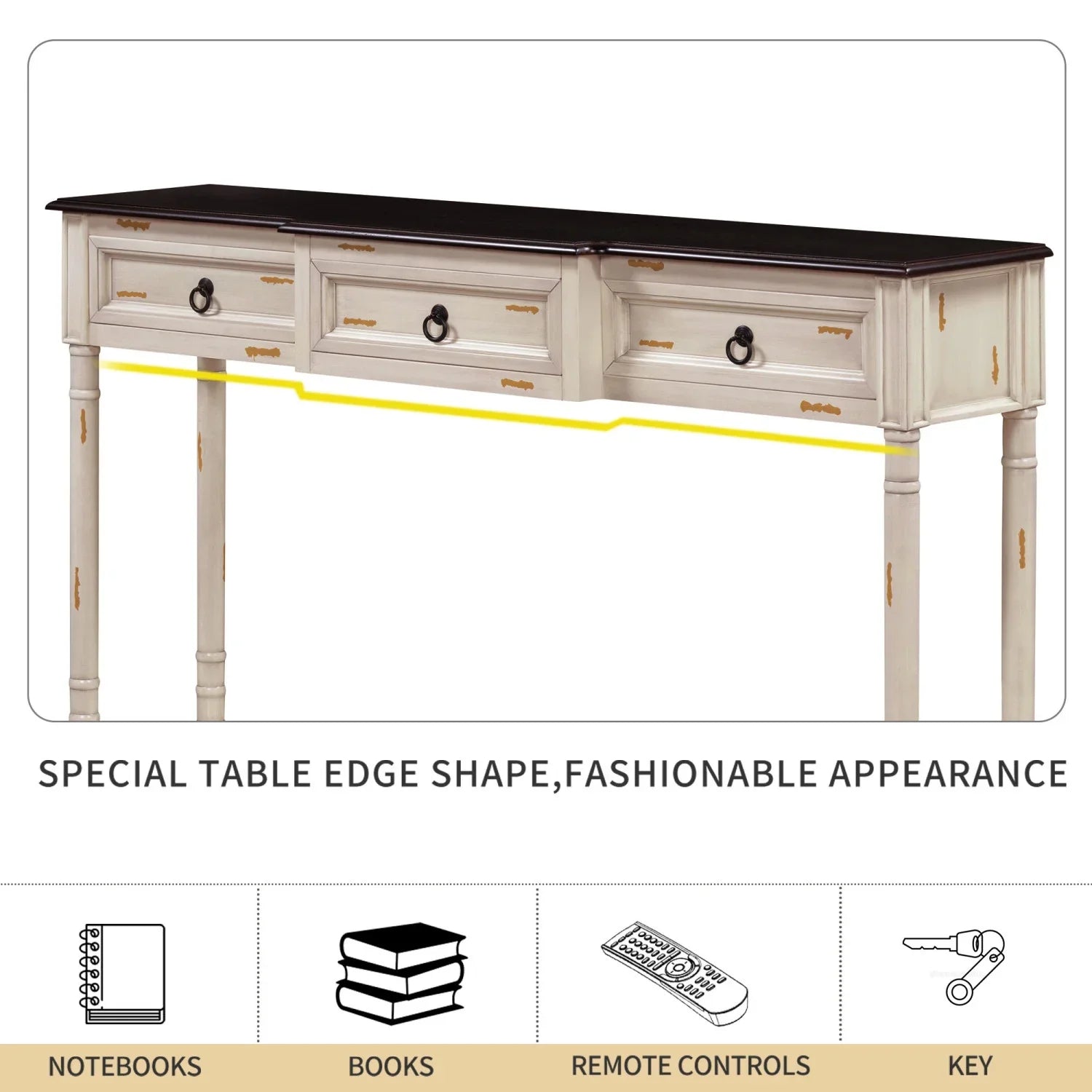Console Table Sofa Table with Drawers for Entryway with Projecting Drawers and Long Shelf (Antique White     )