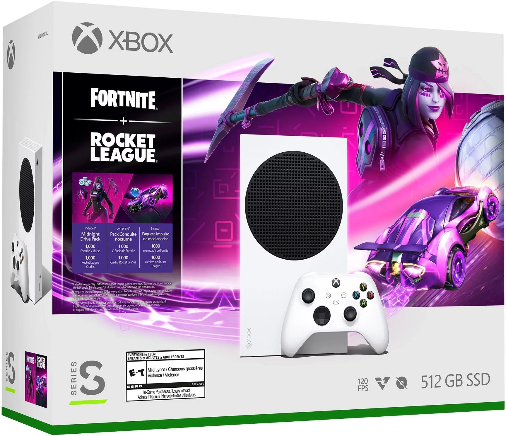 Microsoft Xbox Series  Fortnite & Rocket League Midnight Drive Pack Bundle with Overwatch 2 Waypoint Pack