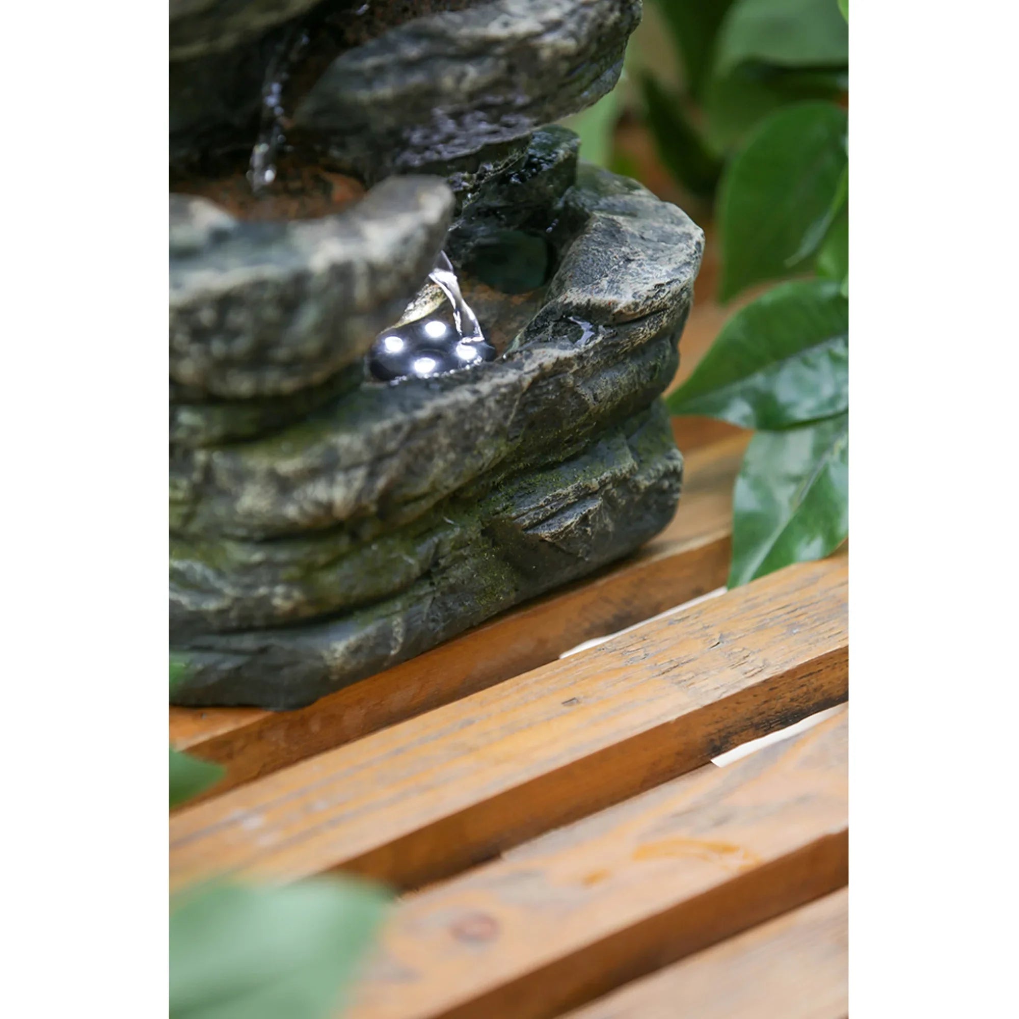 Home Furnishings Cascading Stone Tabletop Outdoor Fountain with Light - 13.75" - Brown