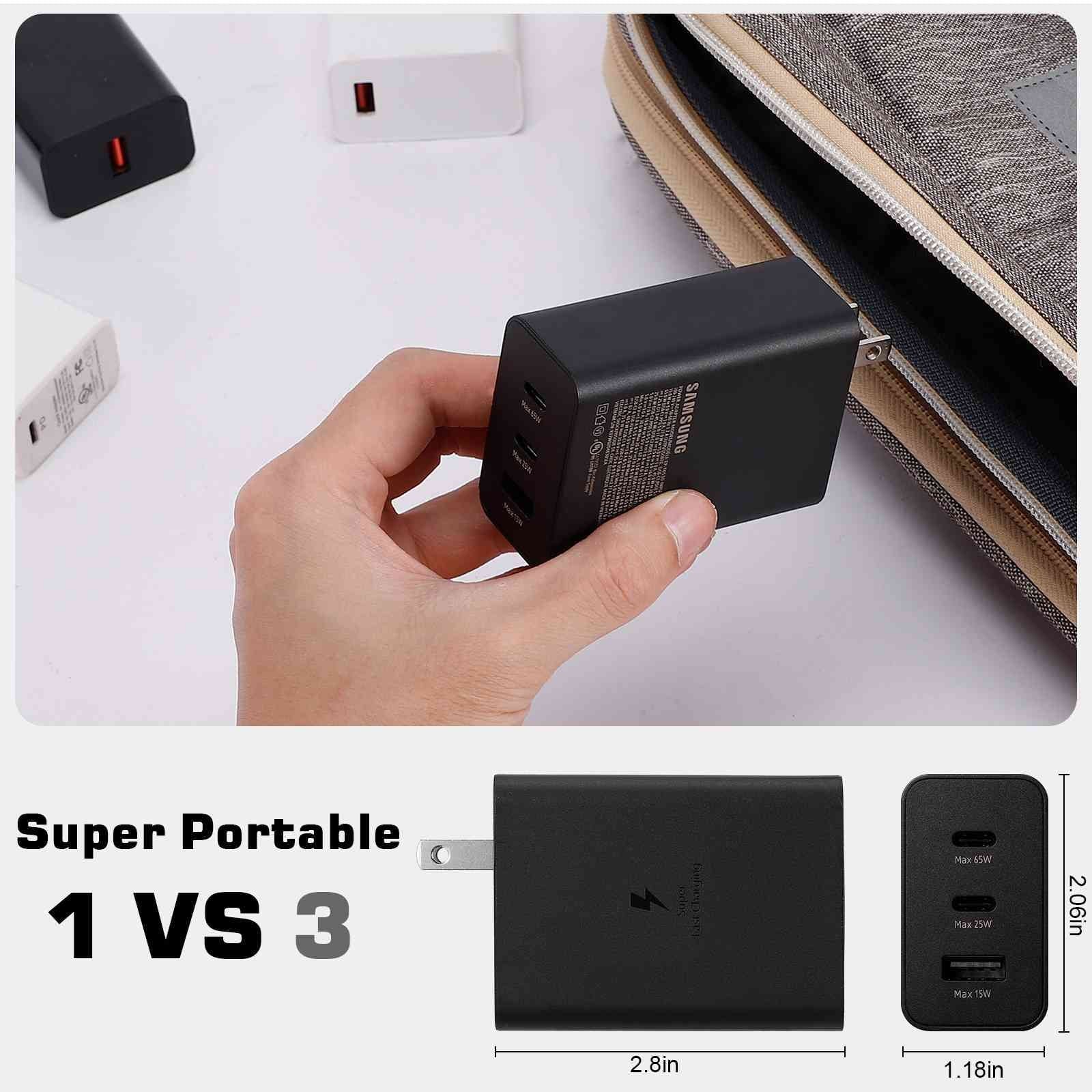 65W Fast Travel Charger with 3 Ports -  & Dual - High-Speed Charging for  Blade  5G/Axon 20 5G Extreme/Axon 20 5G/nubia Red Magic 5S/nubia Red Magic 5G Lite iPhone, Samsung Galaxy