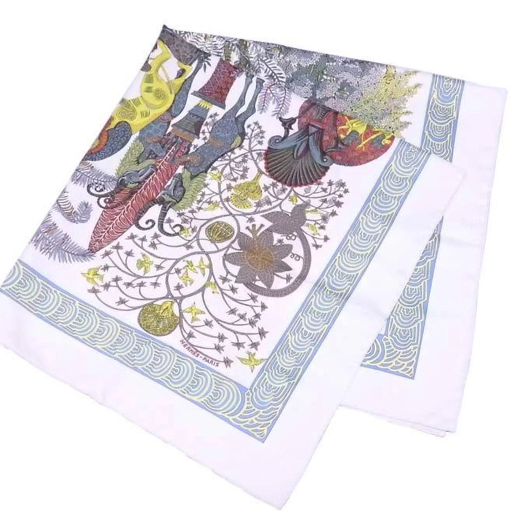 Pre-Owned Hermes  scarf Carre 90 silk white x multicolor ladies (Good)