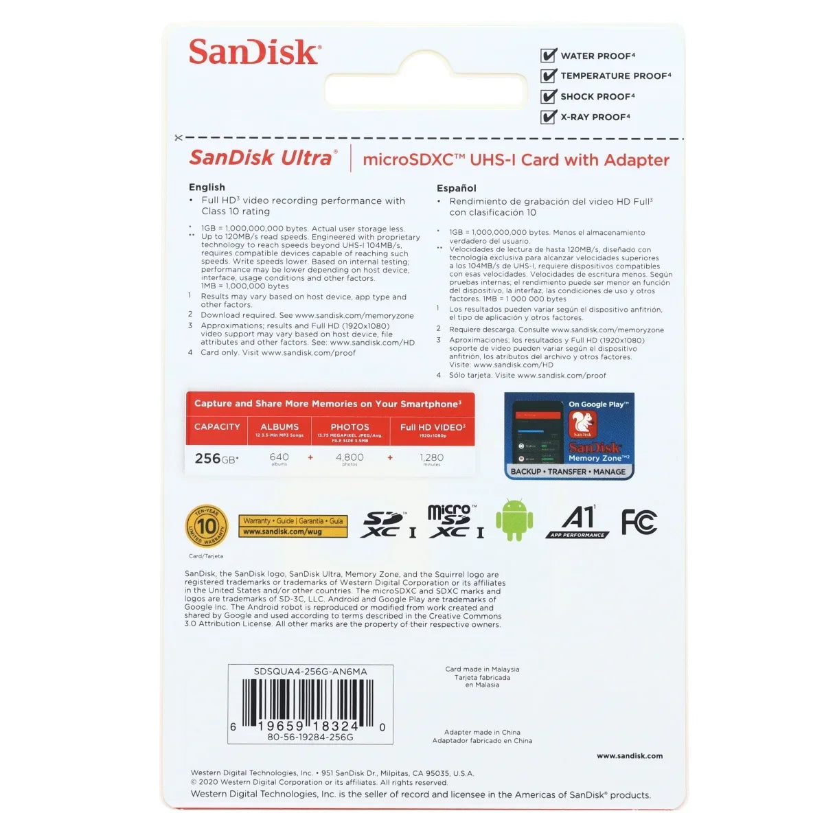 SanDisk Ultra - Flash memory card (microSDXC to  adapter included) - 256  -  / -  / Class10 - microSDXC -
