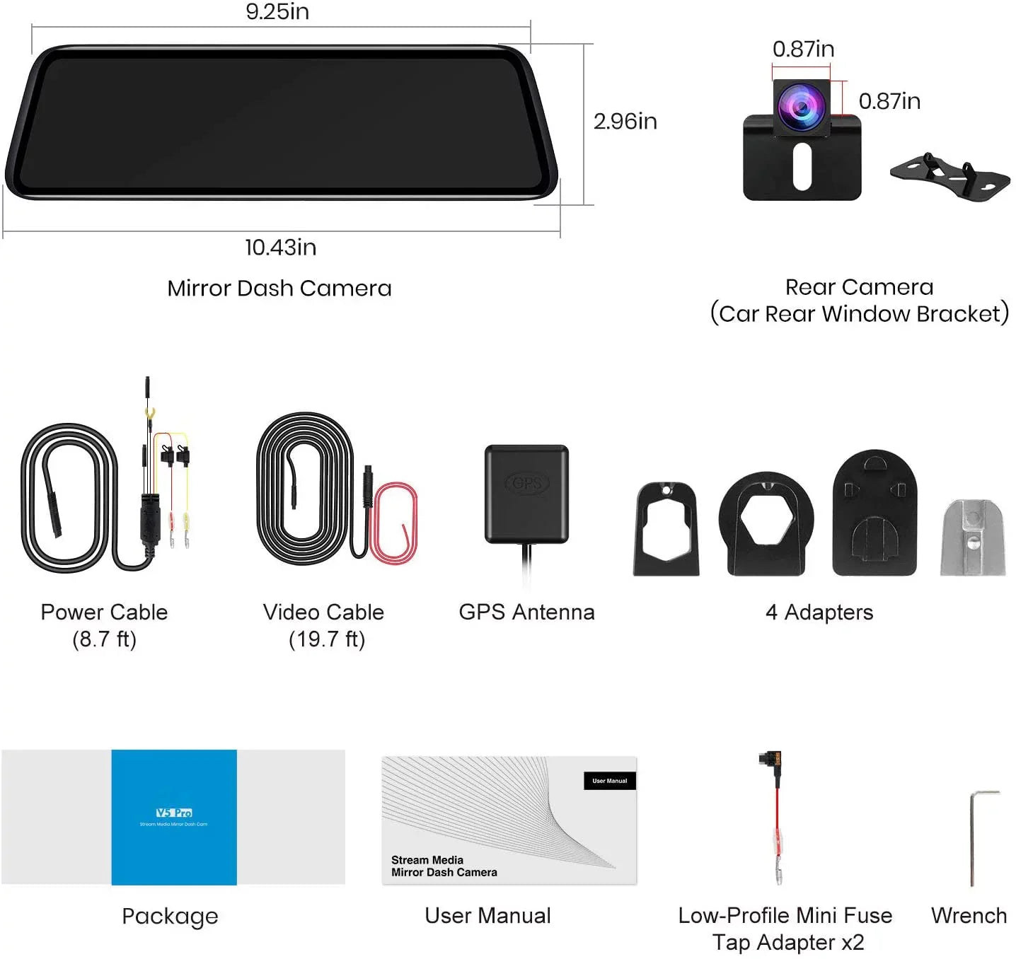 Auto-Vox 9.35inch Smart Mirror Dual Dash Cam Rear View Reverse Backup Camera Full  Touch Screen Driving Recorder