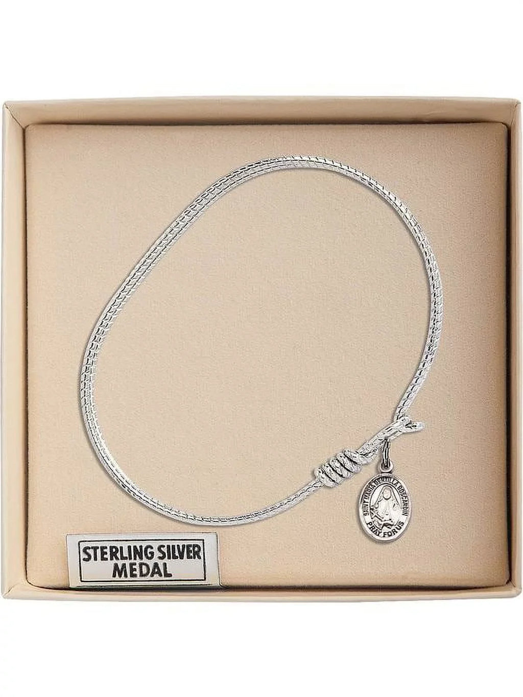 6 1/4 inch Oval Eye Hook Bangle Bracelet w/ St. Maria Bertilla Boscardin in Sterling Silver