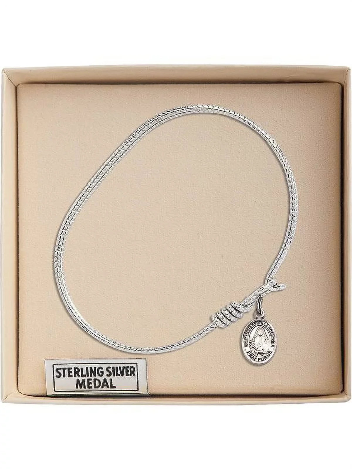 6 1/4 inch Oval Eye Hook Bangle Bracelet w/ St. Maria Bertilla Boscardin in Sterling Silver