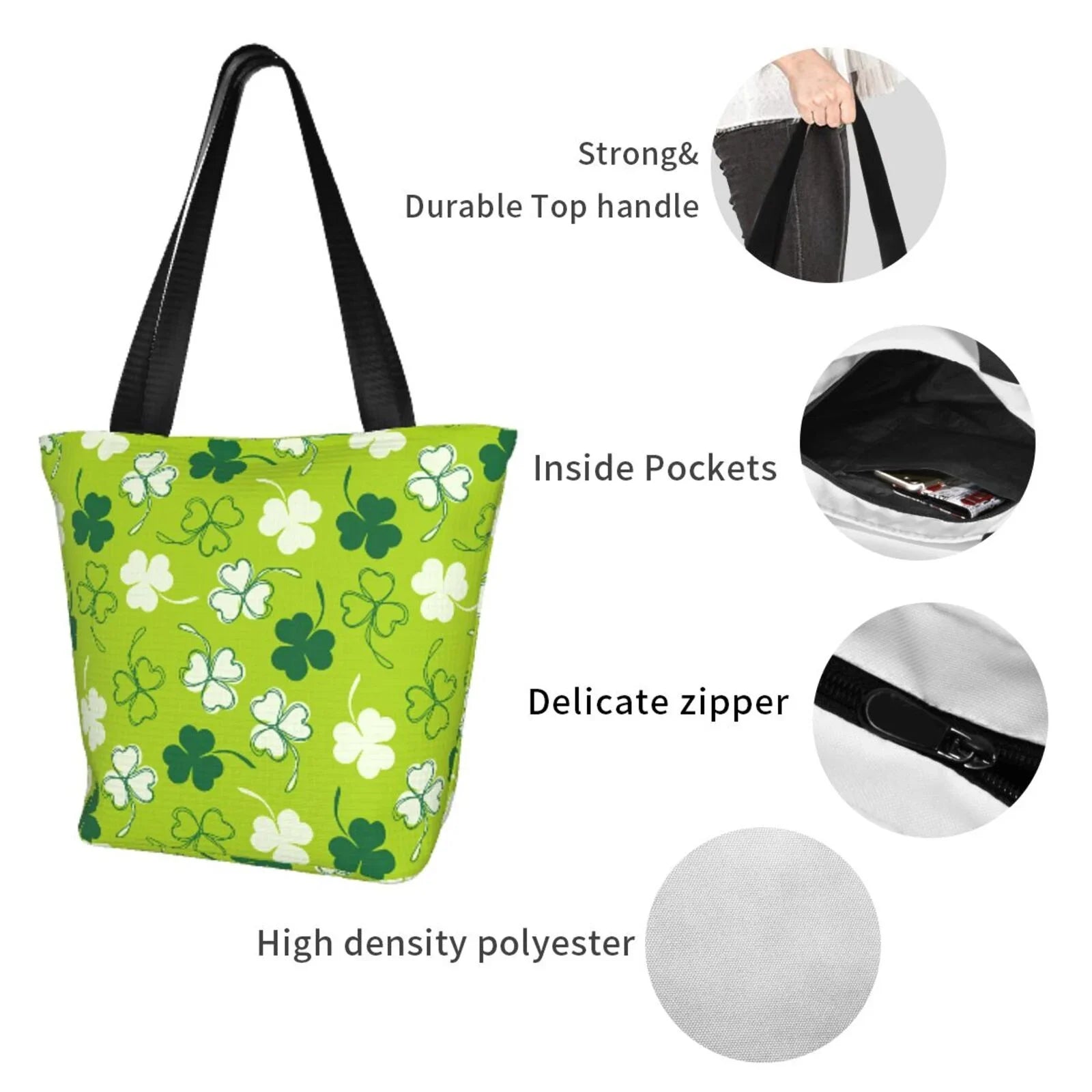 Easygdp St Patrick's Day7 Stylish Canvas Handbag Shoulder Tote Bag, Shopping Bag with Zip, Suitable for Buying Groceries, Office, Fitness