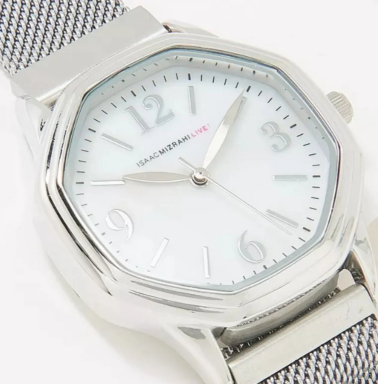 Isaac Mizrahi Live! Octagon Magnetic Mesh Silver Stainless Steel  Strap Watch
