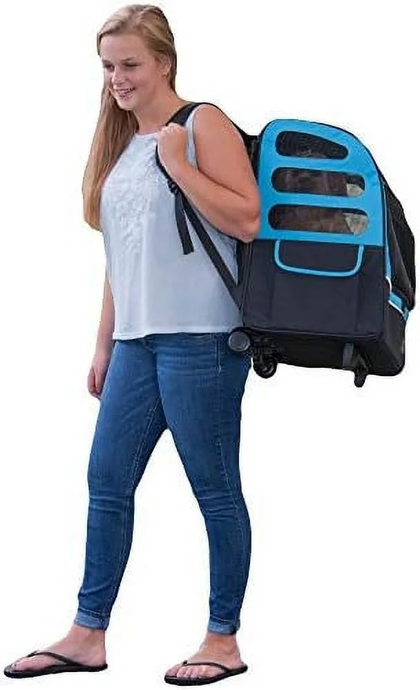 Travel Carrier, Car Seat For Cats/Dogs, Mesh Ventilation, Included Tether, Telescoping Handle, Storage Pouch, Ocean Blue, Extra Large Plus Traveler ()