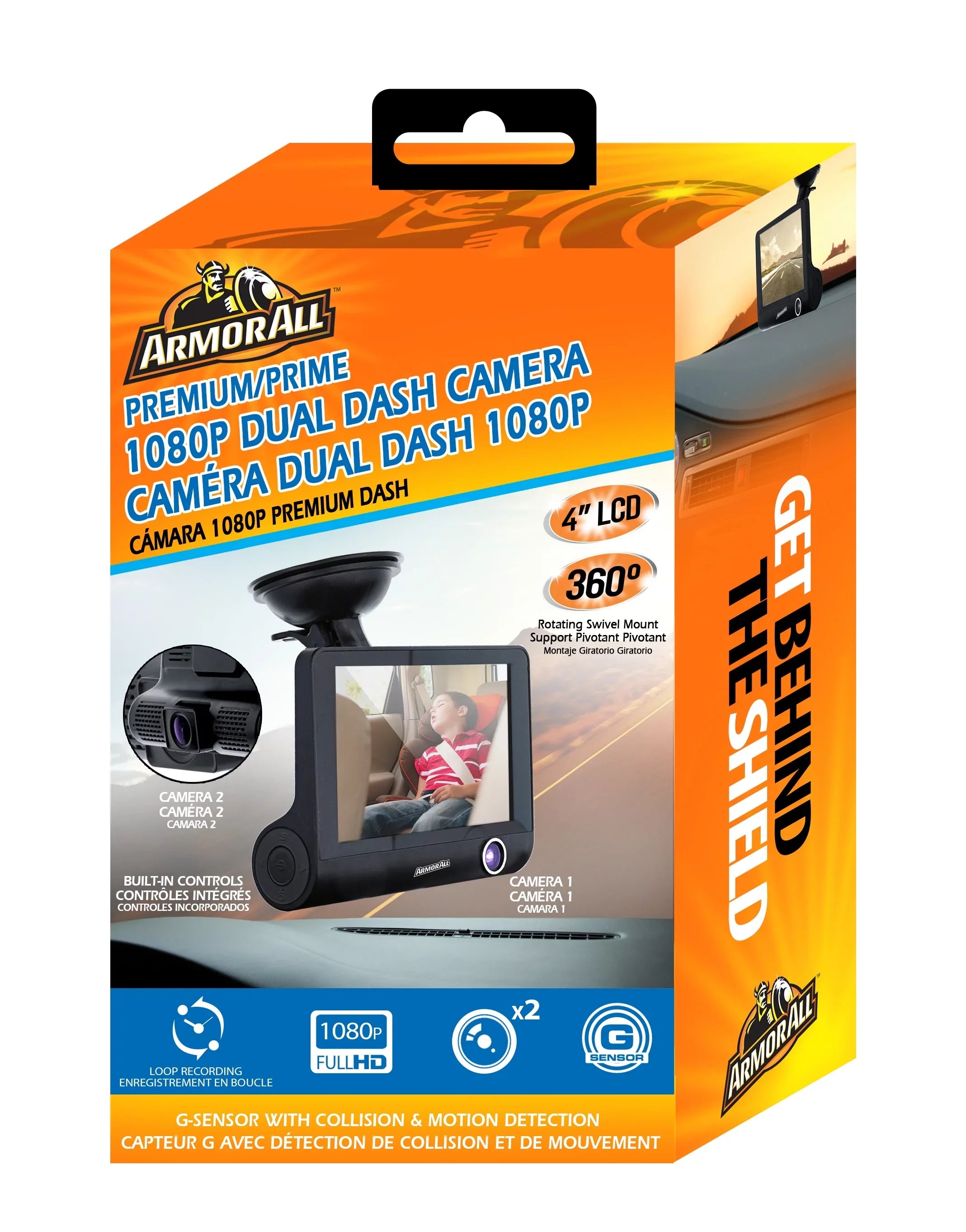 New Armor All Universal 4 inch  1080P  Dual-Lens Dash Camera, -sensor Detects Motion and Accidents, Two Cameras, Micro- Card Slot