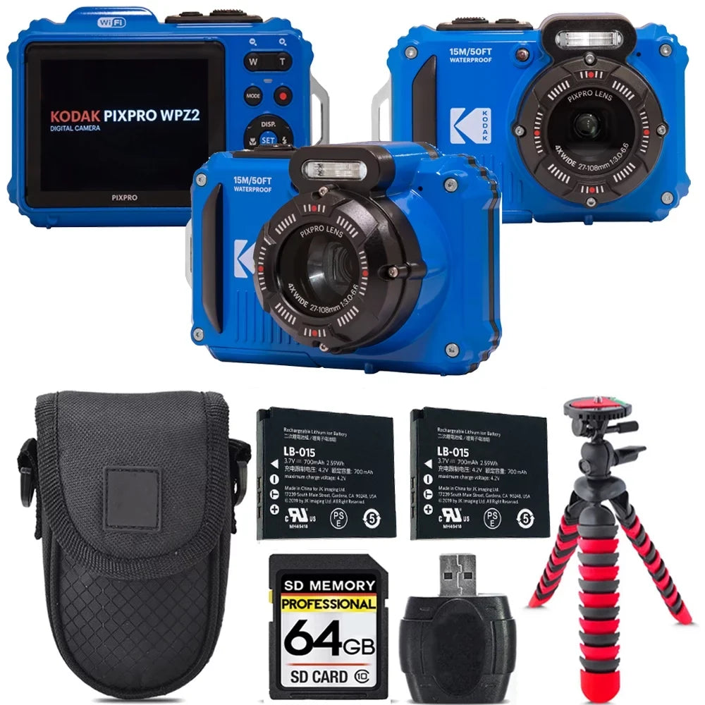 Kodak   Digital Camera (Blue) + Extra Battery +Tripod + Case -64GB Kit