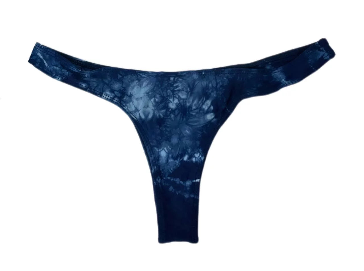 Frankies Women's Sunny Thong Swim Bottom, Tie Die Blue,