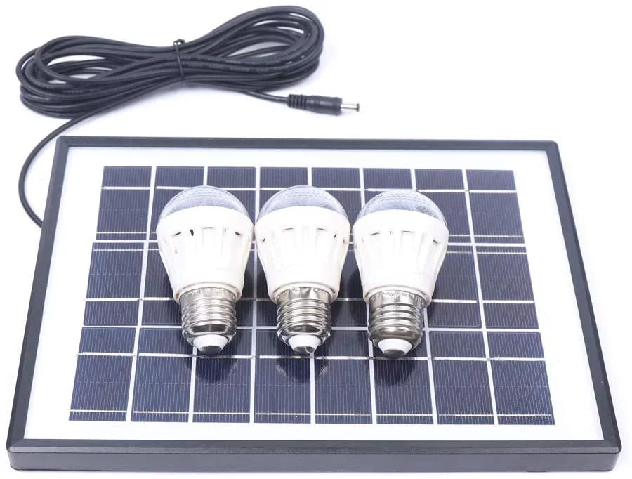 Portable Solar Powered Panel+Fan+3x1W 12V Bulbs 8 inch Solar Powered Fan, with Adapter for Ventilation Caravan Camping Home Office Outdoor Traveling Fishing