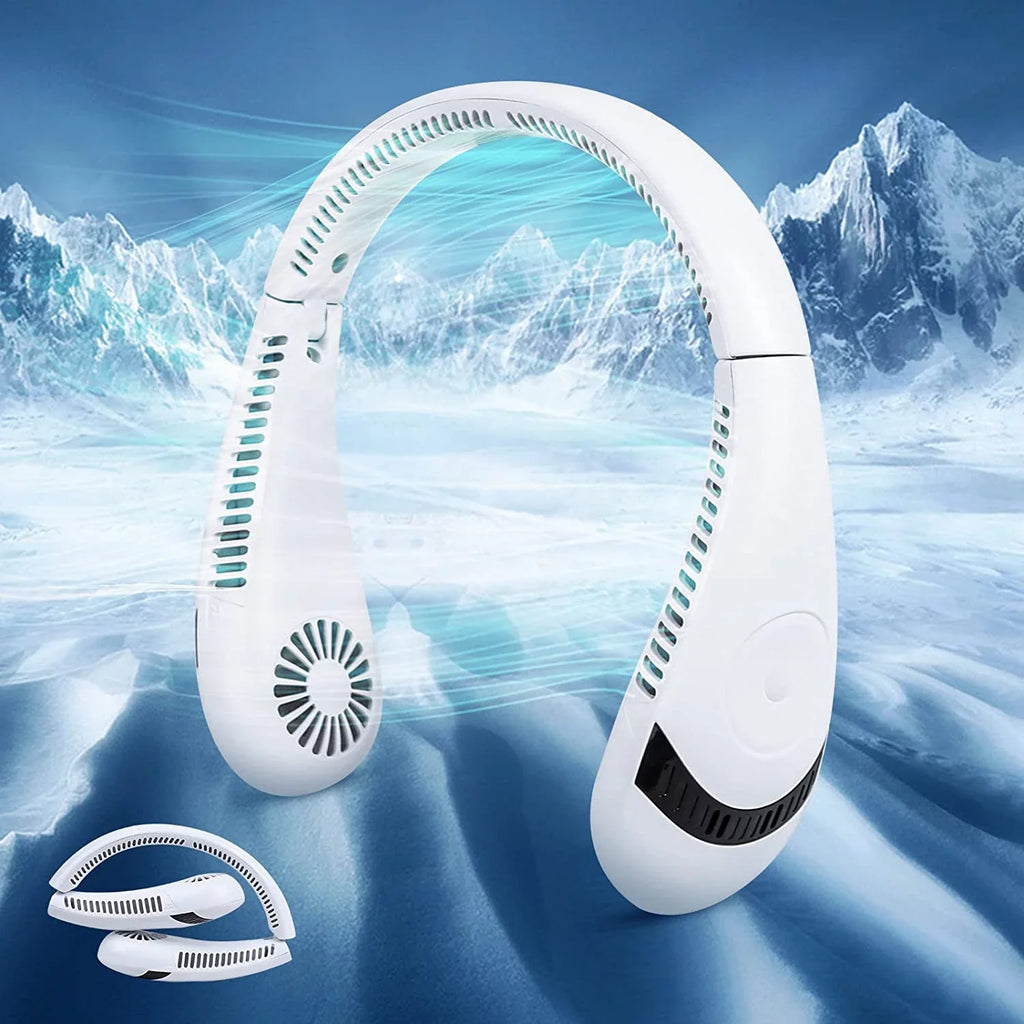 Morttic Portable Neck Fan, Foldable Bladeless Fan Wearable Personal Fan Hands Free Cooler Fan 5000 mAh 3 Speeds, 360 Degrees Airflow  Rechargeable Fan Perfect for Outdoor Travel Sport (White)