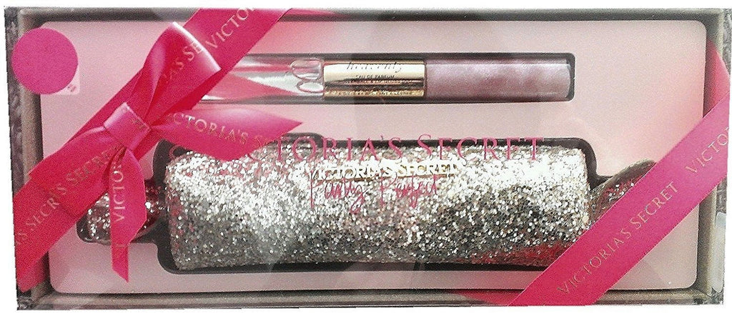 Victoria's Secret Heavenly Rollerball Lip Gloss Duo Eau De Parfum & Glitter Bag Party Set Gold Sparkle Bag Perfume