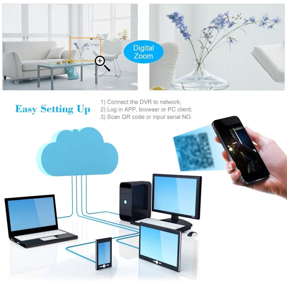 KKmoon  Video Recorder and 8 Camera Set Full High Definition Recording System  Remote Phone Monitoring for Home Office