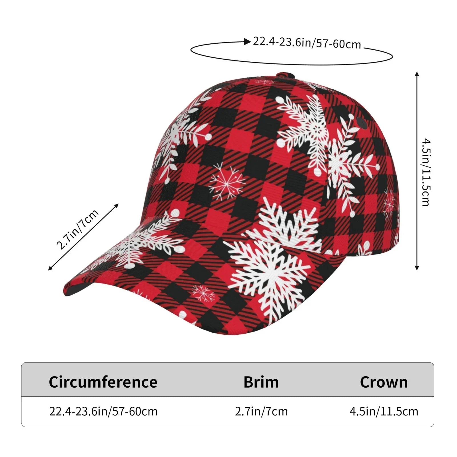 Balery Baseball Cap Adjustable Size for Running Workouts and Outdoor Activities All Seasons Dad Hat(Snowflakes On  Buffalo Plaid)