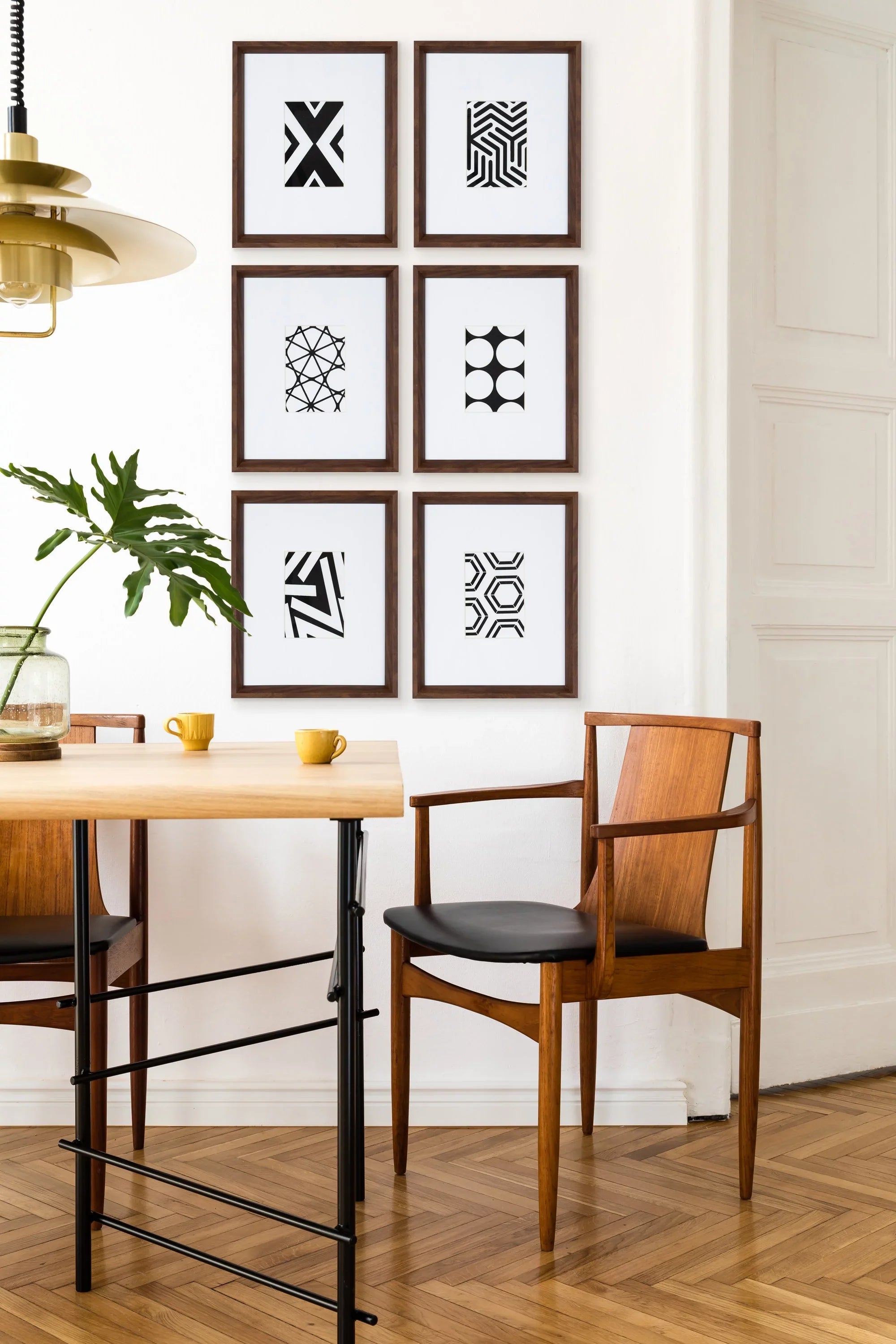 Kate and Laurel Calder Modern Framed Abstract Art Prints, Set of 6, Walnut Brown, Mid-Century Wall Decor for Display