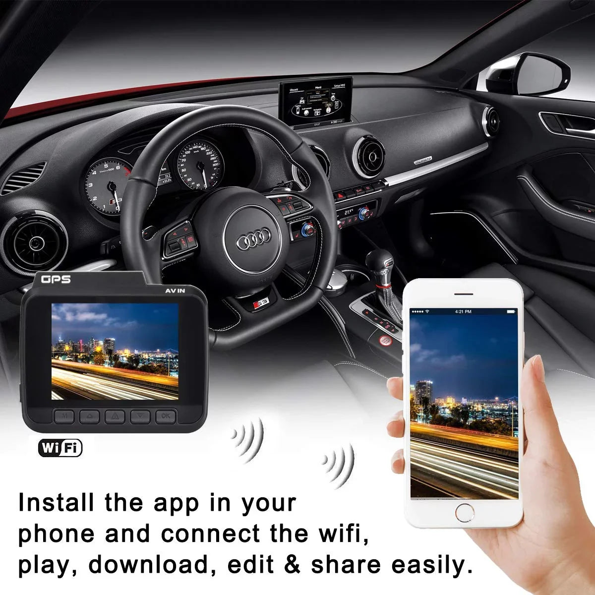 Iseebiz Dash Cam Built-in WiFi , 2160P 24FPS Driving Recorder Car Dashboard Cam, App View, Novatek Chip, , -Sensor, Motion Detect, 150° Wide Angle, Loop Record, Parking Mode