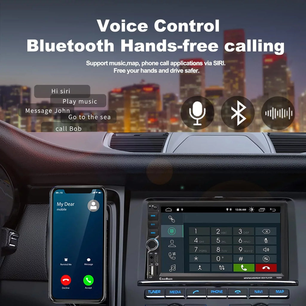Alondy Double Din Car Stereo,Compatible with Wireless CarPlay/Android Auto,Type- ,7" Touchscreen,Mirror Link,Backup Camera,Bluetooth Voice Control,External Mic     Radio Audio Receiver