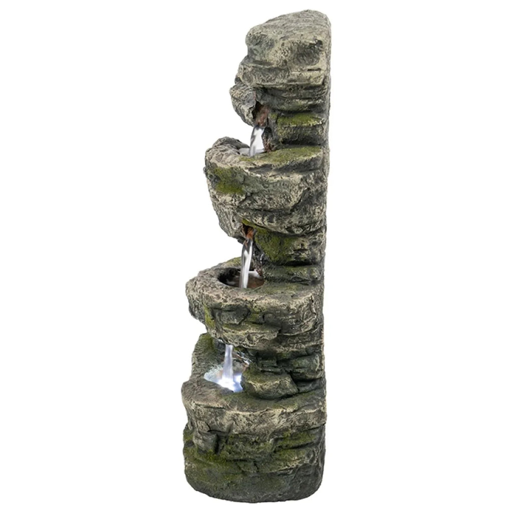 Home Furnishings Cascading Stone Tabletop Outdoor Fountain with Light - 13.75" - Brown