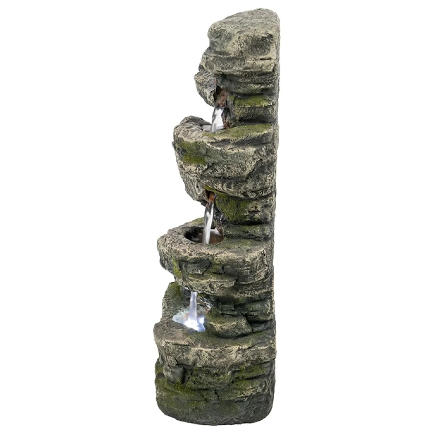 Home Furnishings Cascading Stone Tabletop Outdoor Fountain with Light - 13.75" - Brown