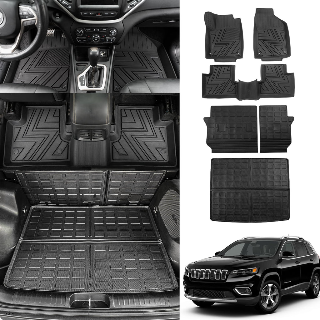 Floor Mats Compatible with 2019-2023 Jeep Cherokee Cargo Liner Trunk Mat  All Weather Back Seat Cover Protector 2022 Cherokee Accessories (Trunk Mat+Backrest Mats+Floor Mats)