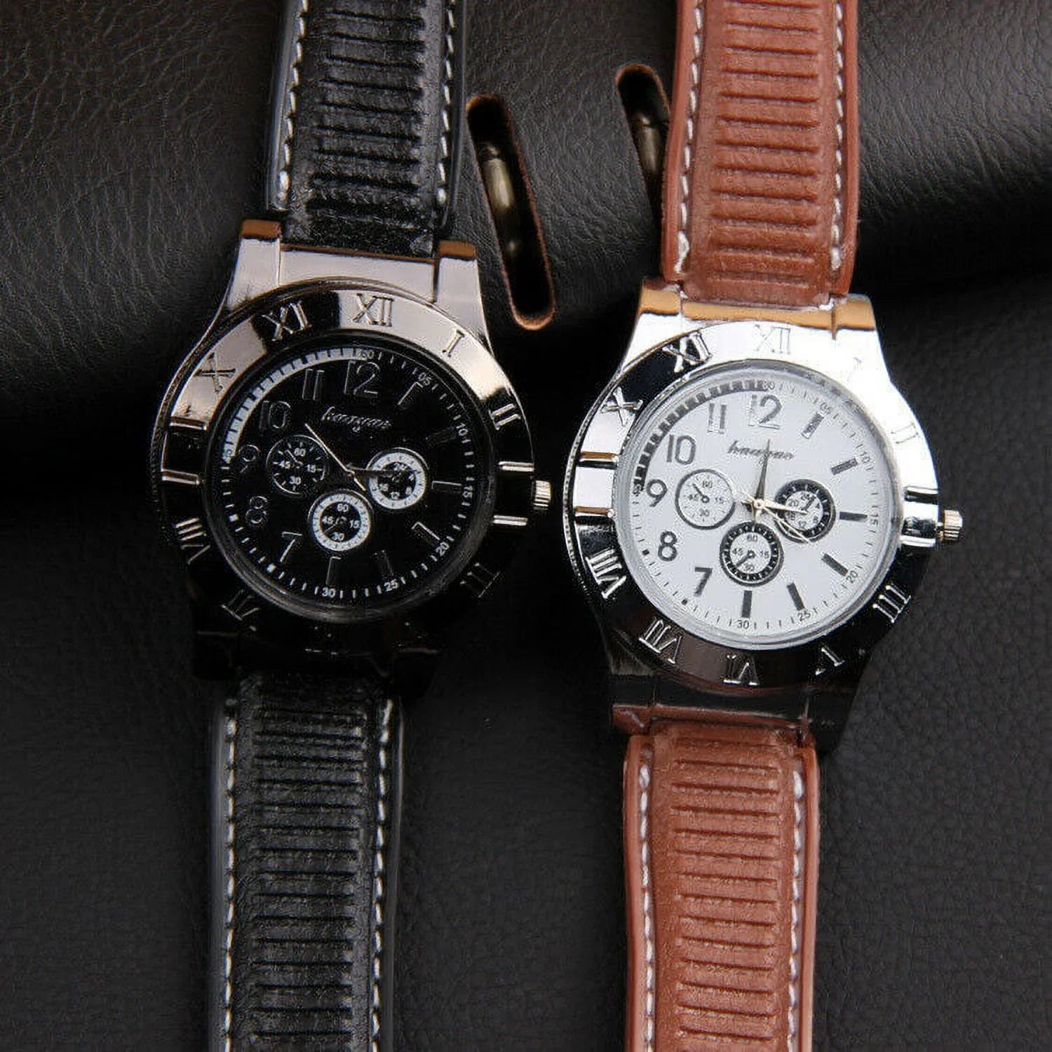 Men's Lighter Watch Flameless Outdoor Windproof  Watch  Rechargeable Rubber Strap Gift