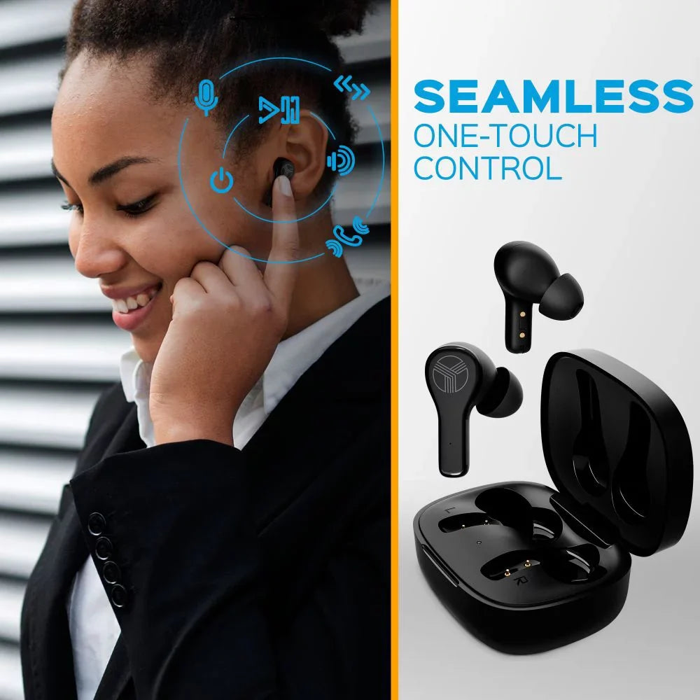 '- True Wireless Earbuds,  Waterproof Earbuds with up 28H of Play Time, Bluetooth 5.1, Touch Control and Noise Isolation, Includes Charging Case w/Wireless Charging, - Port, Black