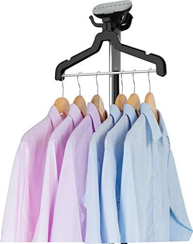 '- 1500W Standing Full-Size Garment Steamer with 360 Swivel Multi-Hook Hanger and 4 Steam Settings, Black