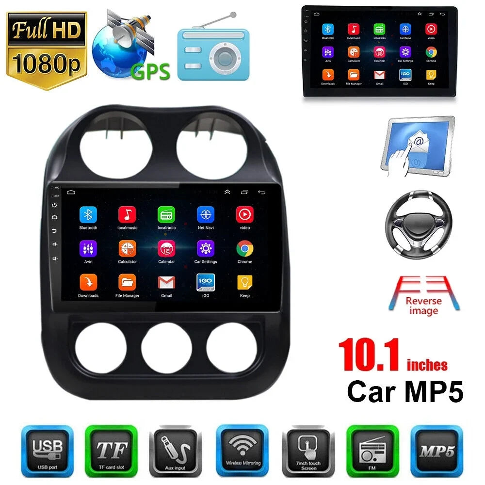 Kydely Jeep Compass Patriot Car Stereo  Navi  Player - Android 11, WiFi, Bluetooth, Reverse Camera - 10.1" Display