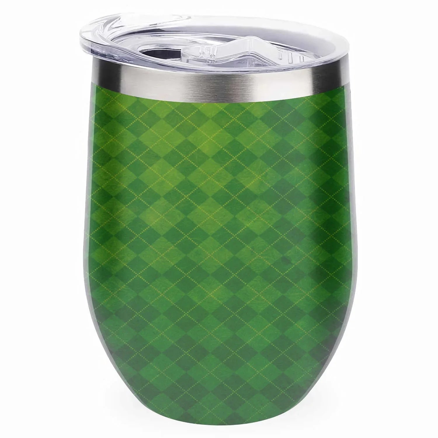 Hidove 12oz 304 Stainless Steel Vacuum Insulated Cups, Green Argyle Textured Background Eggshell Cup  Shape Tumbler Cups with Lid, Double Layer Insulation Wine Cup Big Belly Cup