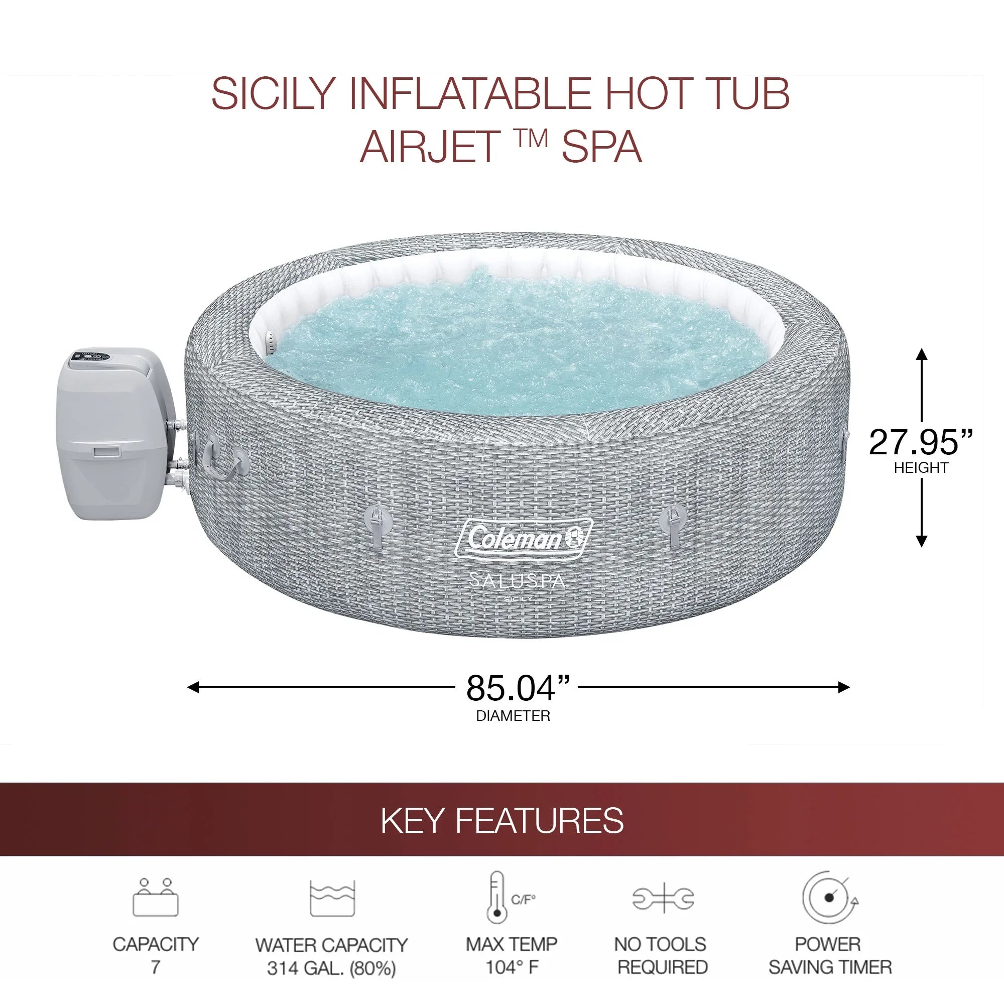 Coleman SaluSpa Sicily AirJet Hot Tub w/Set of 4 Bestway Pool & Spa Seat