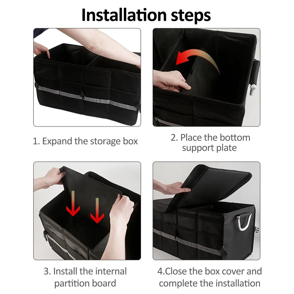 Apexeon Car Trunk Organizer, 55L Capacity, Reflective Strip, Oxford Cloth Folding Storage Box, Automotive Cargo Solution