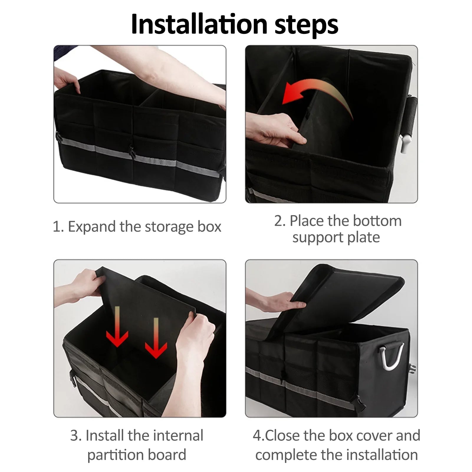 Apexeon Car Trunk Organizer, 55L Capacity, Reflective Strip, Oxford Cloth Folding Storage Box, Automotive Cargo Solution