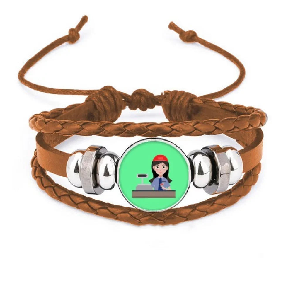 Service Cashier Supermarket Checkout Bracelet Wristband Leather Jewelry Ornament