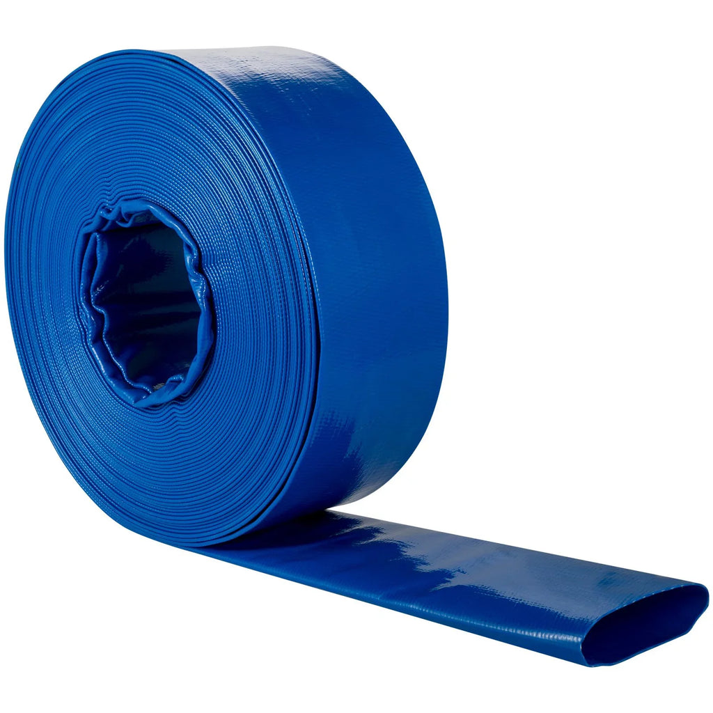 Discharge Hose, 1-12" x 105',  Fabric Lay Flat Hose, Heavy Duty Backwash Drain Hose with Clamps, Weather-proof & Burst-proof, Ideal for Swimming Pool & Water Transfer, Blue