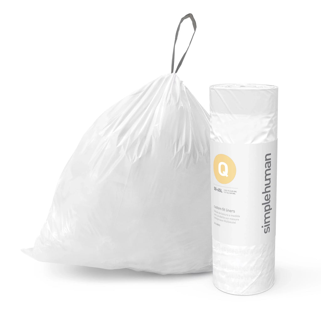 simplehuman Code  Custom Fit Drawstring Trash Bags, 240 Roll Pack, 50-65 Liter / 13-17 Gallon, White
