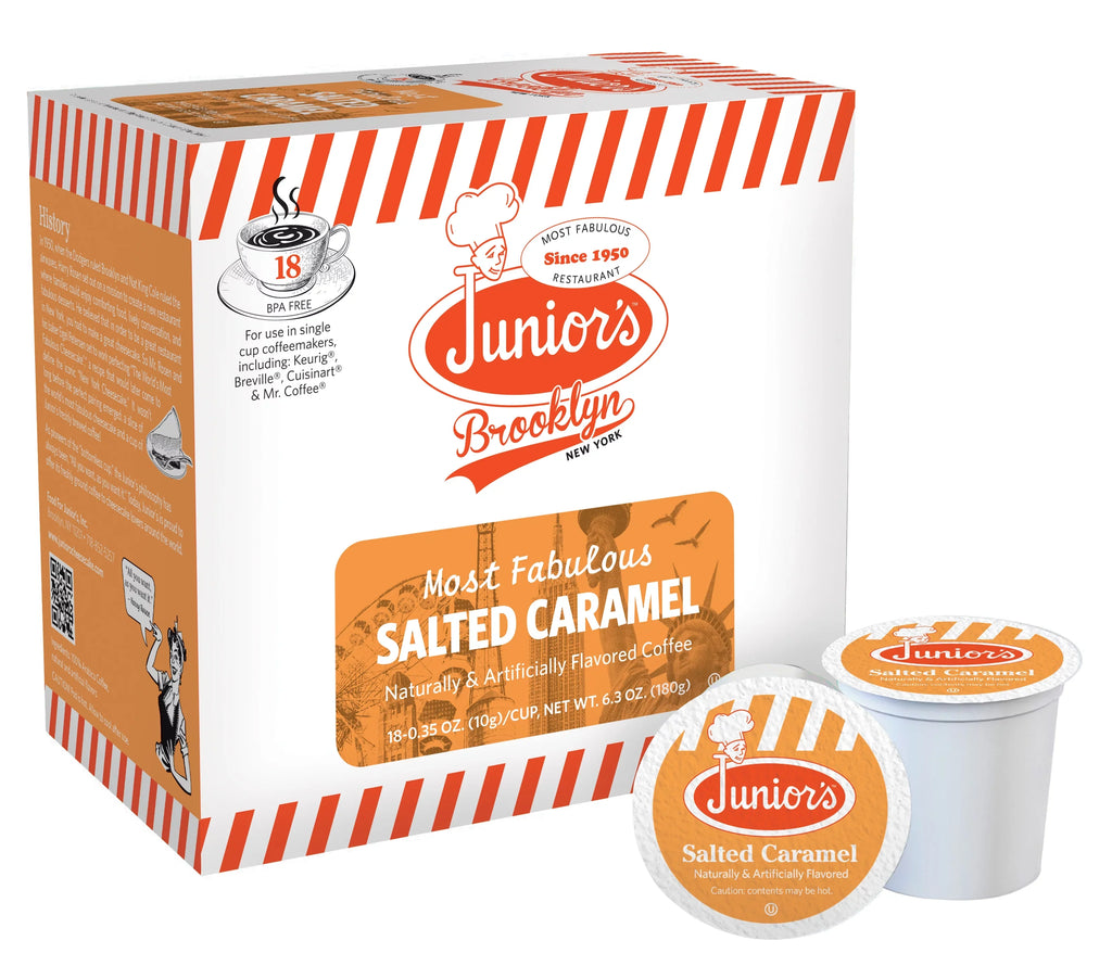 Junior's Most Fabulous Salted Caramel, Medium Roast Single Serve Cups 4 boxes 18 ct each