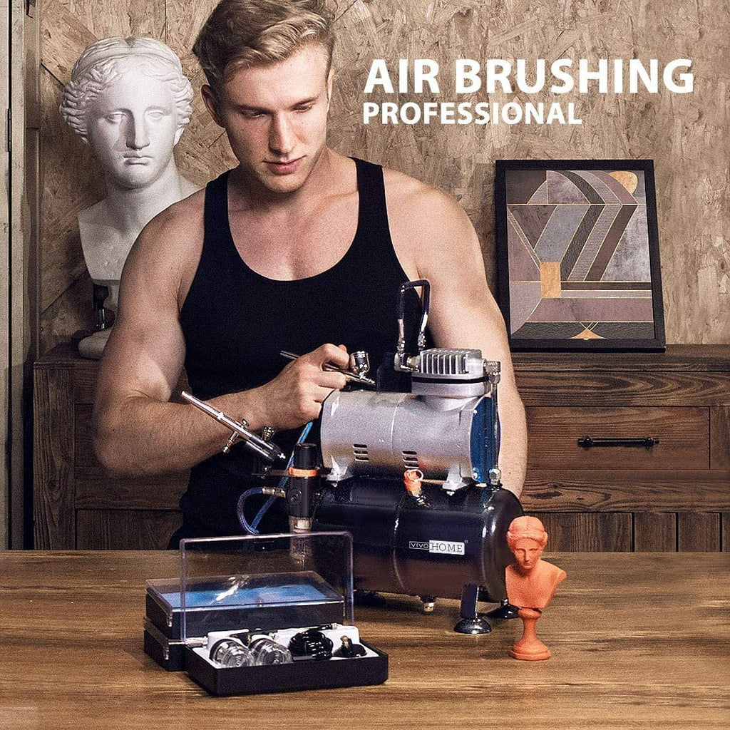 110-120V Professional Airbrushing Paint System with 1/5  Air Compressor and 1 Airbrush Kit for Tattoo Makeup Shoes Cake Decoration