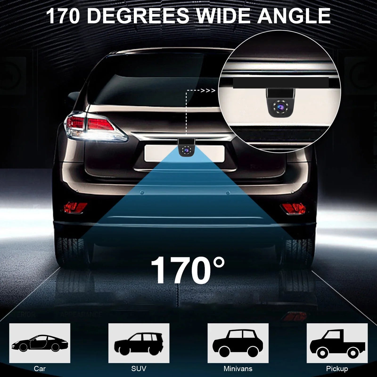 170°  8LED Car Rear View Backup Parking Reverse Camera Night Vision Waterproof