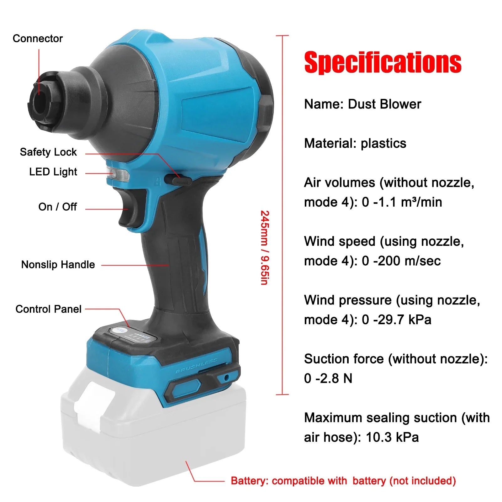 Spirastell Air Dust Machine,Fan Compatible Makita dsfen Inflator Cleanner Fan Air Inflator Cleanner Compatible Makita Battery