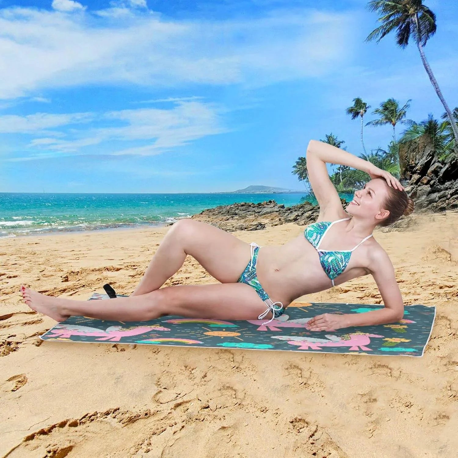 Bestwell Pink Unicorns Beach Towel Oversized Towel Blanket, Thin Lightweight Microfiber Sand Free Quick Dry Towel, 31”” Multipurpose Pool Bath Yoga Swim Shower Towel