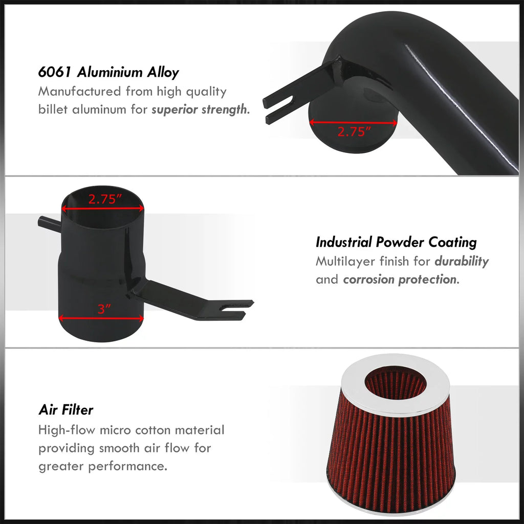 Distributors Cold Air Intake   Induction System Black Aluminum Piping + Filter Compatible/Replacement For Mitsubishi Lancer    2.0L l4 Manual Trans / 2002 2003 2004 2005 02 03 04 05