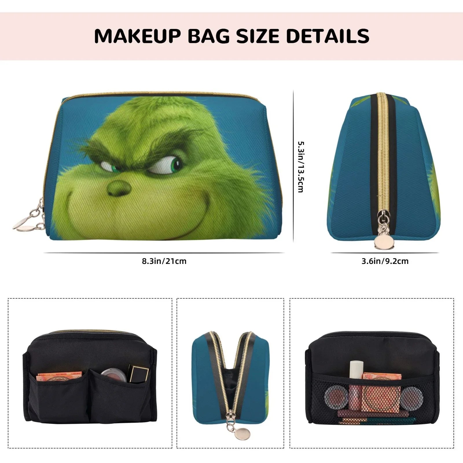Grinch Cosmetic Bag Makeup Organizer Leather Portable Pouch Gift Travel Toiletry Bag Storage Purse