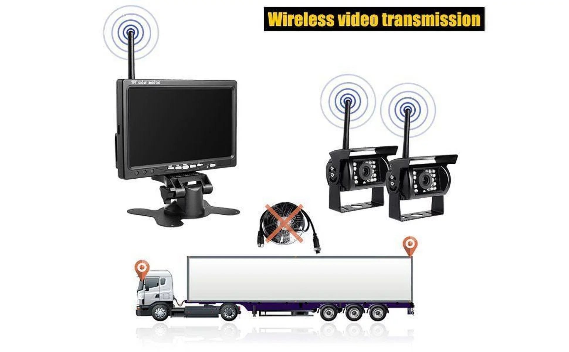 7" with Monitor Wireless Dual Backup Cameras Parking Assistance Night Vision Waterproof Rear View Camera for  Truck Trailer Bus