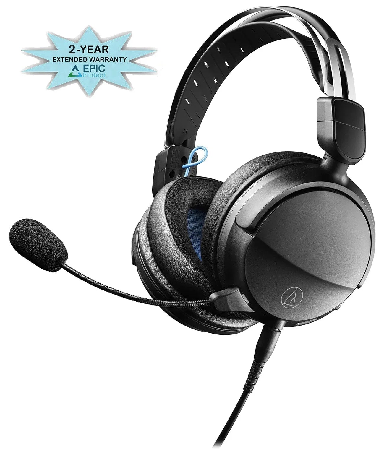 Audio Technica - Closed-Back Wired Gaming Headset - Black/Blue with an Additional 2 Year Coverage by Epic Protect (2022)